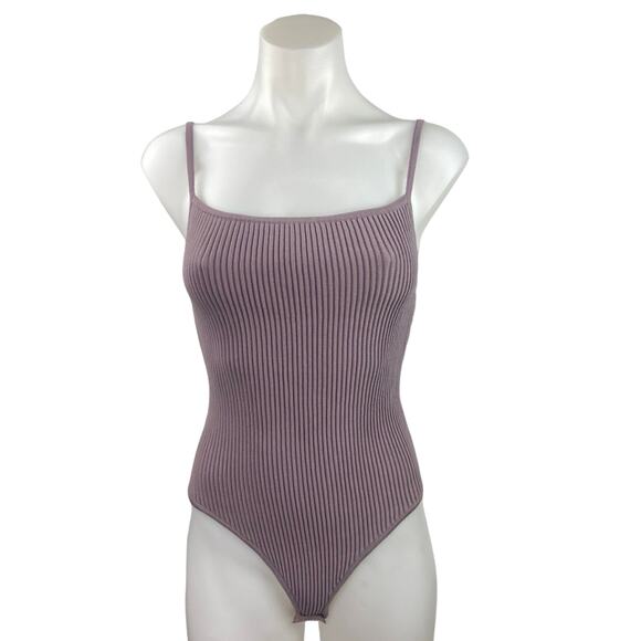 Missguided Re_Styld Mauve Purple Rib Knit Camisole Spaghetti Strap Bodysuit 2 - Picture 1 of 4